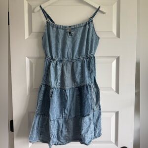 Young Threads Patch Denim Tiered Mini Dress Size M NWT